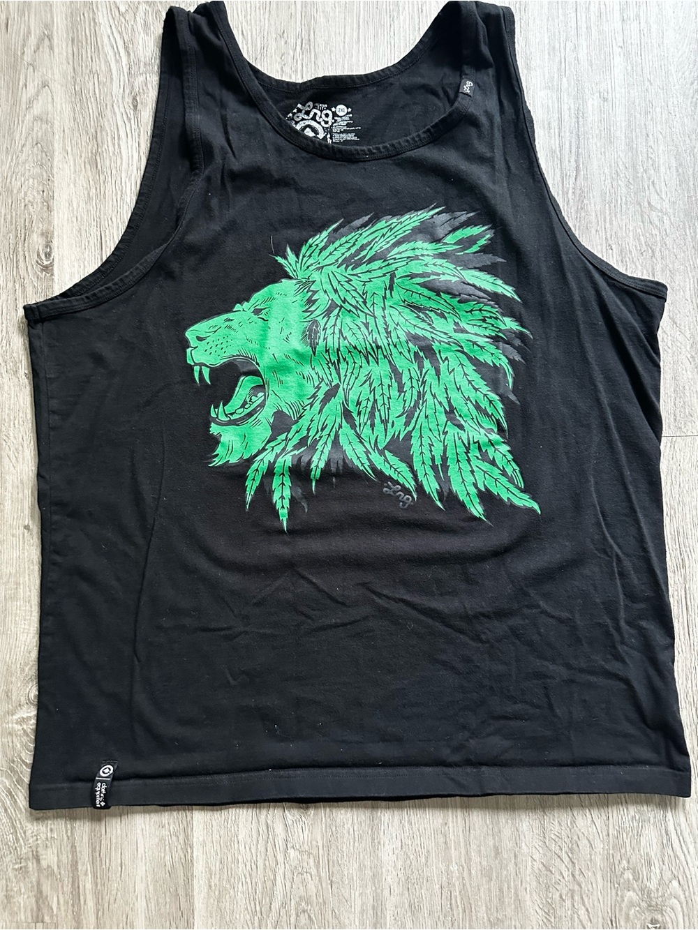 Black Lrg Tank Top with Green Lion Graphic